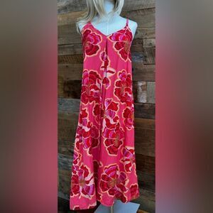 LOFT Textured Floral Linen Blend Strappy Maxi Dress SZ 10